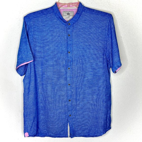 Report Collection Men's Short  Sleeve Button Down Soft Linen Blend Shirt XL - Picture 2 of 7